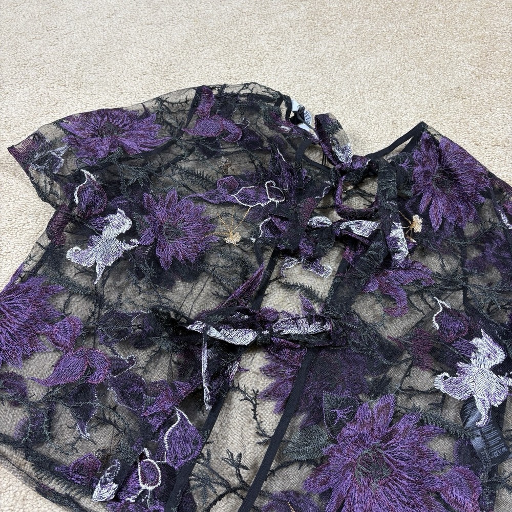 NWT Disturbia Estrid Embroidered Mesh Tie Back Blouse Top - Sz 10 - Picture 11 of 11